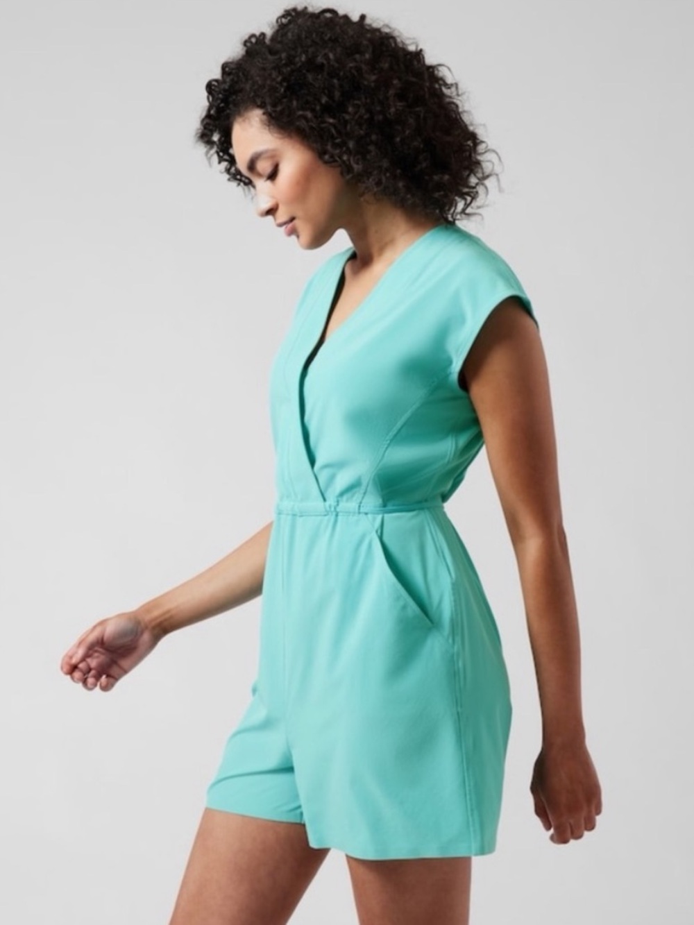 Athleta Marlow Romper Gulf Green Blue Teal size Large